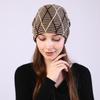 Women's Autumn Winter Pullover Mixed Color Mesh Diamond Plush Knitted Wool Hat Ear Protection Pile Cap