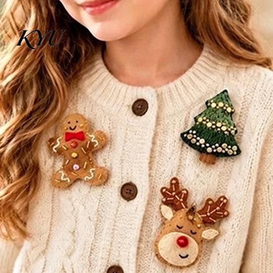 Non Woven Fabric Craft Christmas Felt Embroidery Brooch Kit for Beginners, DIY Decorative Pins Set with Tools, Creative Sewing Projects Handmade