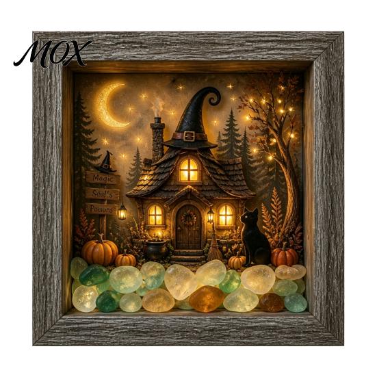 Decorative Seasonal Lights Halloween Lighted Frame Ornaments, Light Up Shadow Box, Warm Detailed Resin Ornaments Atmosphere LED for Home Living