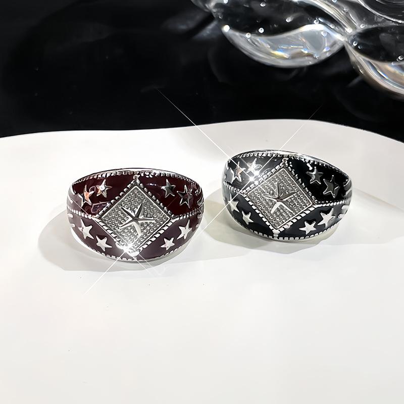 Star Retro High-End Ring Niche Design Enamel Dripping Oil Index Finger Ring Tide Retro Style Fashion Personalized Ring