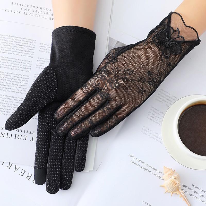 Весенне-летние перчатки для защиты от солнца, кружевные перчатки с кружевом и сенсорным экраном, женские перчатки для вождения, легкие дышащие уличные солнцезащитные перчатки для велоспорта