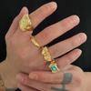 SHIXIN 4Pcs/Set Retro Gold Color Irregular Texture Metal Ring Women Men Exquisite Acrylic Rhinestone Open Wide Ring Jewelry Gift