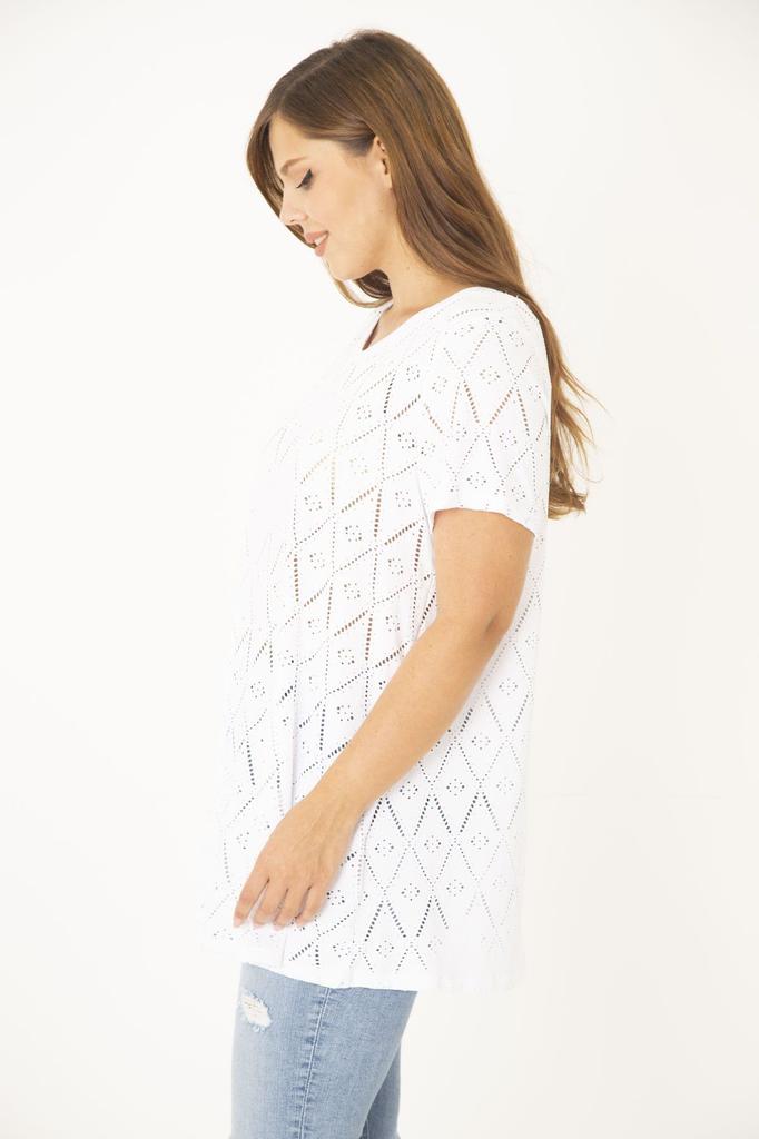 Женская блузка большого размера, белая блузка с короткими рукавами и v-образным вырезом из перфорированной ткани больших размеров