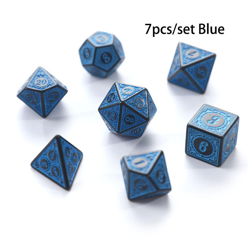 7Pcs/Set Polyhedral Antique Carved Pattern Dice D4 D6 D8 D10 D% D12 D20 DND RPG Digital Table Game