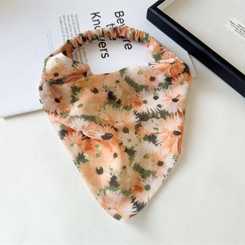 Элегантный принт Цветочный треугольный платок повязка на голову модный шифоновый тюрбан повязка на голову бандана для девочек и женщин аксессуары для волос