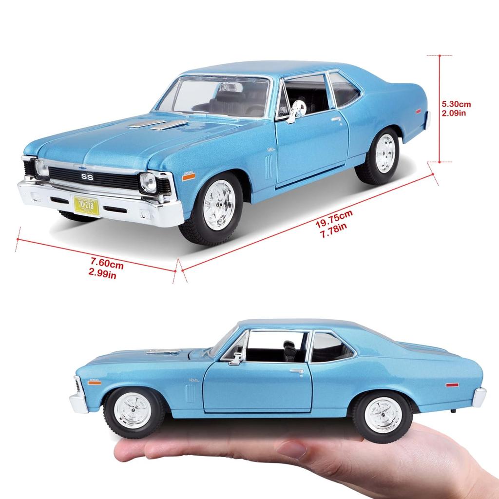 Maisto Chevrolet Nova SS Coupe 1970 Blue Mini Car Diecast Car Complete Product 31262 BU 1/24