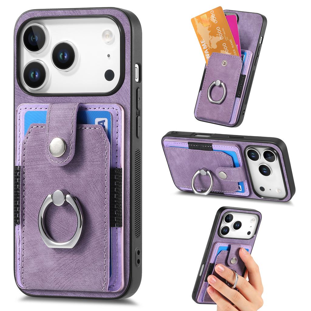 For iPhone 17 Pro Phone Case Leather Back Cover with Card Slots Kickstand