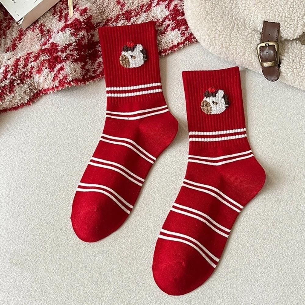 Cotton Cartoon Red Socks Soft Zodiac Year Socks Cute Year of The Horse Socks  Gift