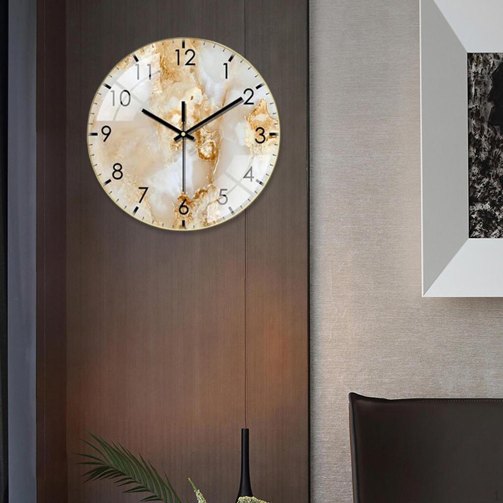 Decorative Marbled Wall Clock Analog Silent 12 Inch Non Round for Office