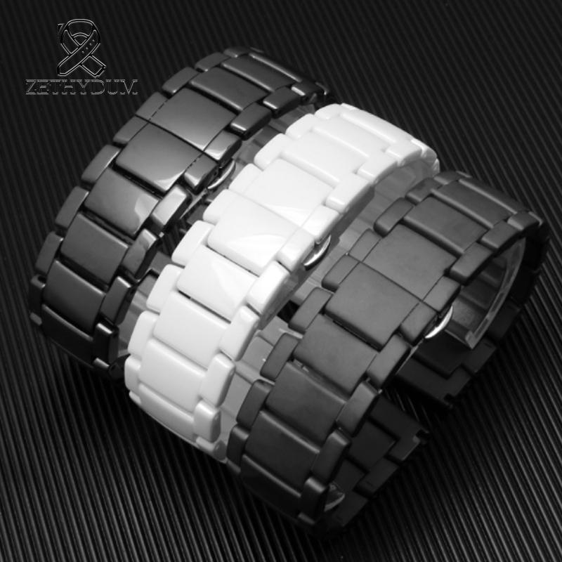 Для Armani AR1507/AR1509/AR1499/AR1895 Аксессуары с яркой поверхностью Черно-белый керамический ремешок для часов Матовый ремешок с функцией быстрого снятия 22 мм