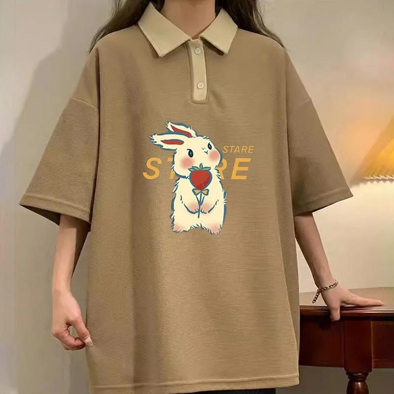Топы женские летние свободные рубашки с кроликом универсальные повседневные удобные футболки с короткими рукавами женские