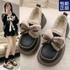 Warm and Velvet Small Leather Shoes for Women In the Winter of 2025, New Bow One-pedal Loafers Thick-soled Muffin Cotton Shoes