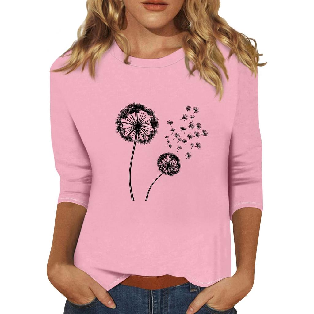 Women's Fashionable Casual Three Quarter Sleeve Printed Collar Pullover Top