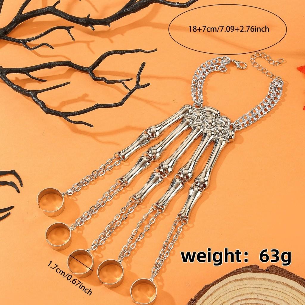 Dark Style Gothic Skeleton Finger Bracelet With Electroplated Alloy For Women Gift