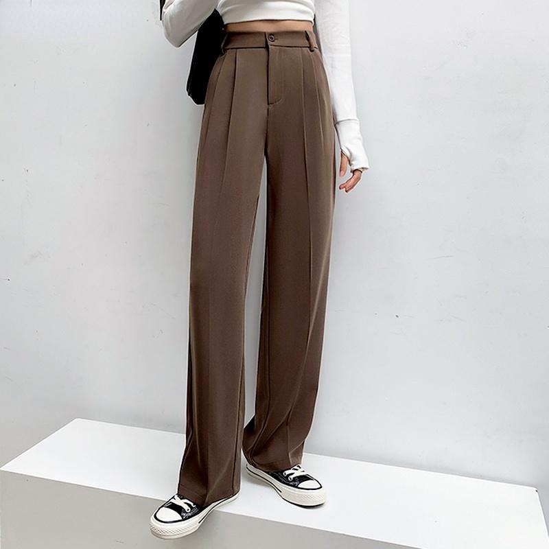 Autumn High Waist Straight Suits Pants Women Solid Office Ladies Wide Leg Pants Female Loose Add Long Trousers Woman Pantalones