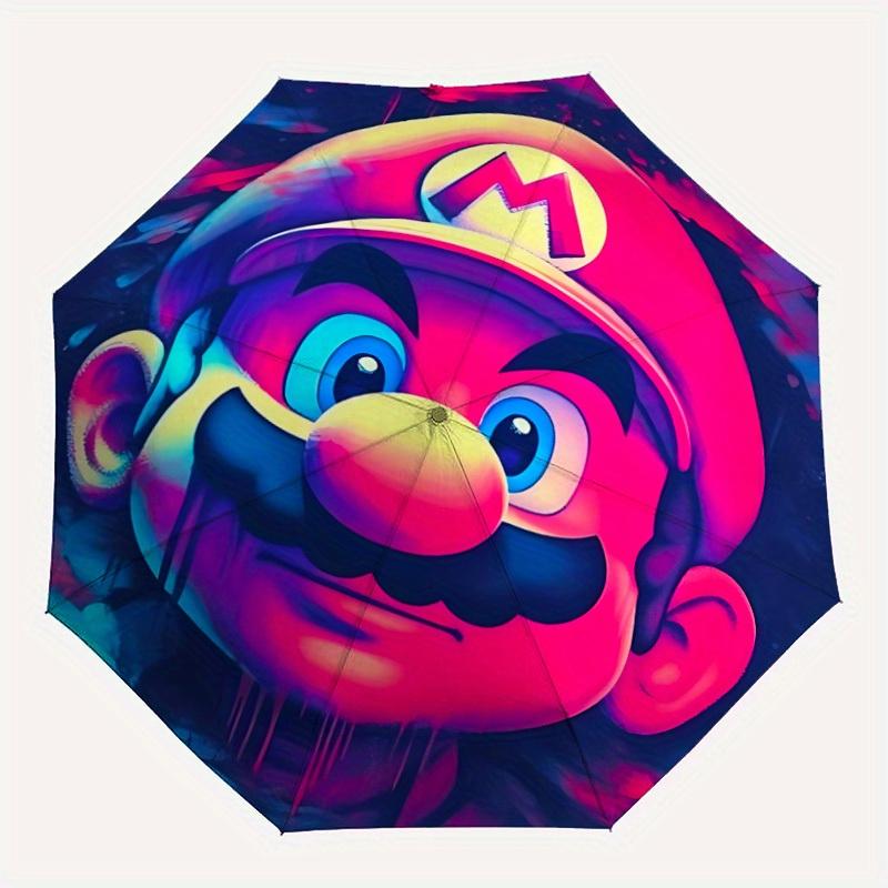 1pc Mario Artwork Self-Folding Cute Umbrella, 8-Bone Compact Travel Umbrella, Durable Plastic And Iron Frame086
