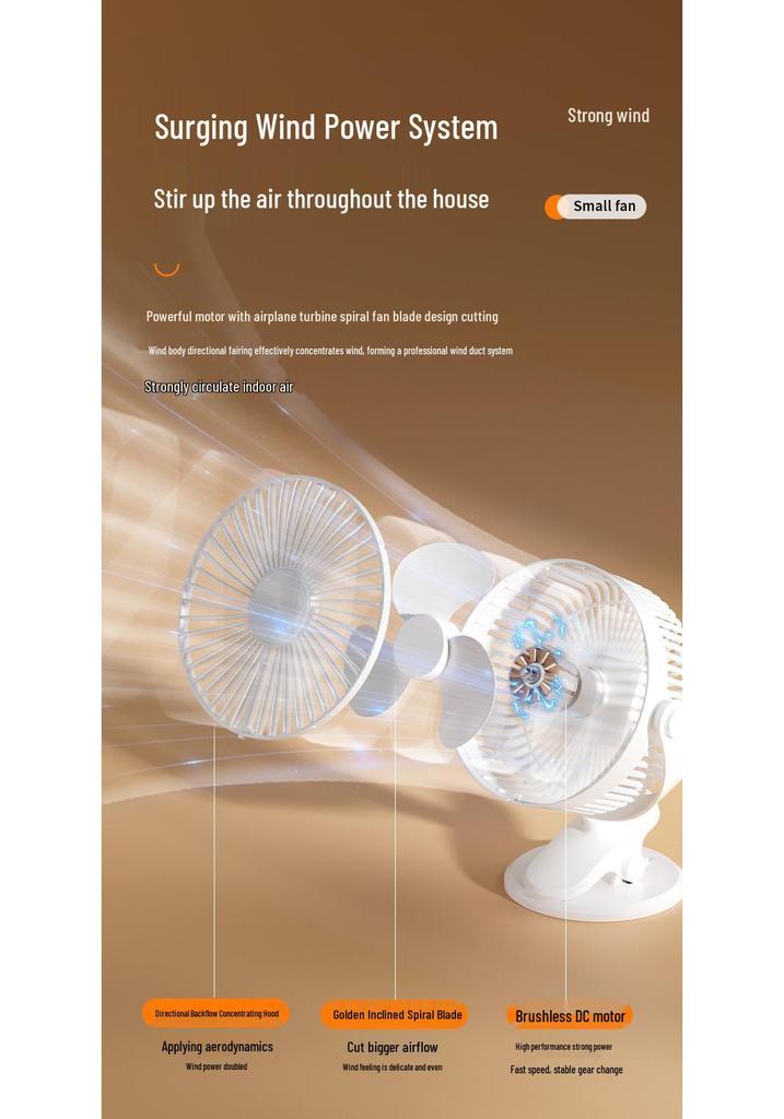 360° Wide-Angle Adjustable Desktop Fan with Type-C Port