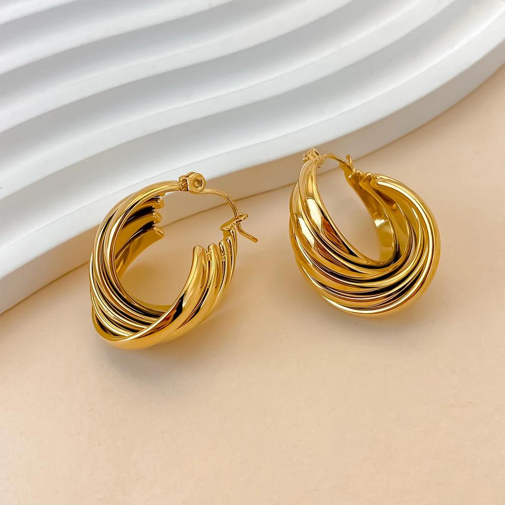 EManco ACC Style Minimalist Hoop Earrings with Mobius Loop Design and 18K Gold Plated Finishing