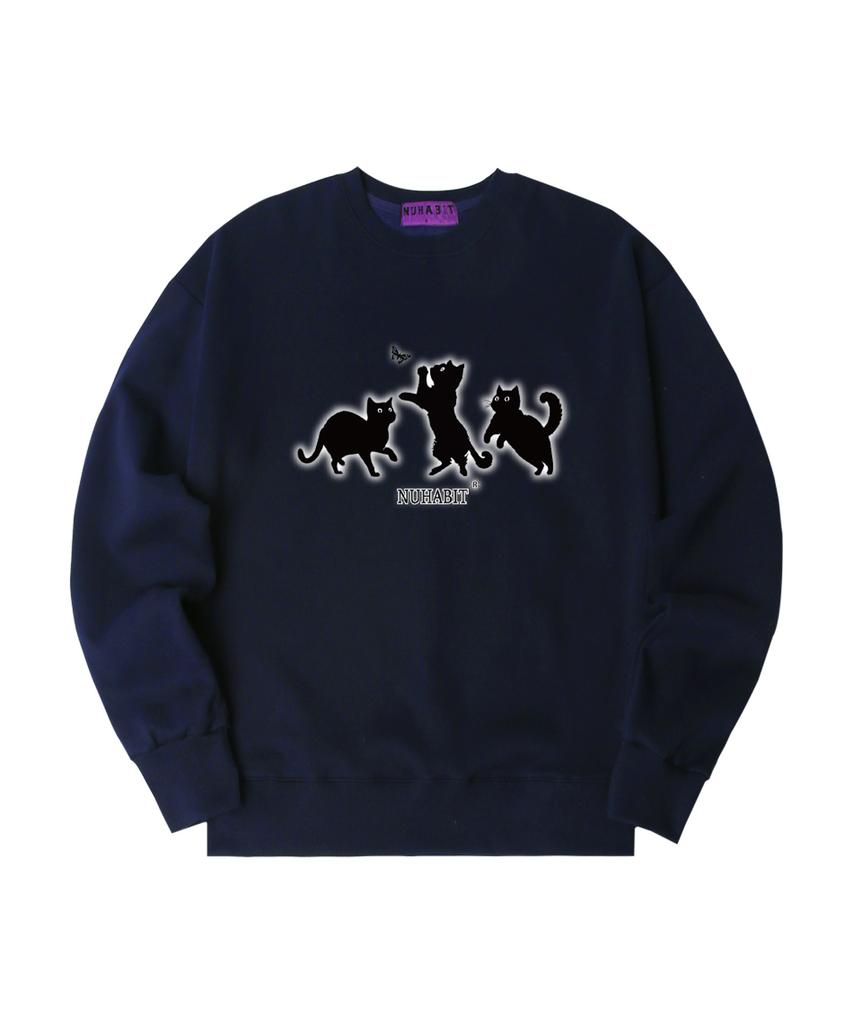 NUHABIT N/H Cats Attention Oversized Fleece-Lined Sweatshirt_Navy (Gom4-3Nh1186)