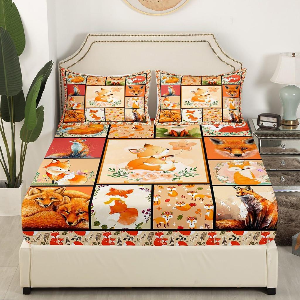 Мультяшный узор из костей Шапка на кровать из трех частей Цифровая печать Постельное белье Шапка на кровать Набор из трех частей Дети и взрослые