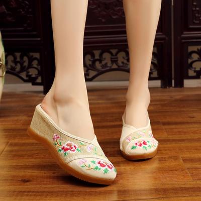 Вышитые льняные тапочки на танкетке в стиле ретро с ароматерапией