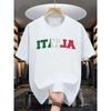 Yozgi erkaklar 100% toza paxtadan moda kundalik keng italyancha harfli bosmali sport uslubidagi dumaloq yoqali qisqa yengli futbolka top