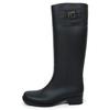Akiriko Women's Jockey Style Long Rain Boots with Knitted Lining, Black, Size M