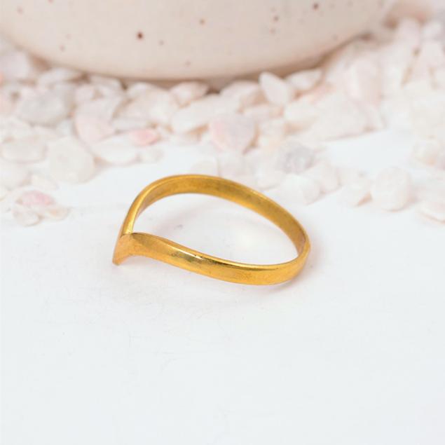 Minimalist Gold V-Shape Chevron Ring: Simple Sleek Design with a Rustic Finish, Perfect for Stacking or As a Band Enhancer.