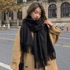 Autumn and Winter Women Vintage Pure Color Thickened Thermal Tassels Scarf