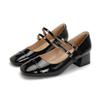 2025 summer new French square head Mary Jane sheepskin~ thick heel with skirt temperament silver high heel single shoes