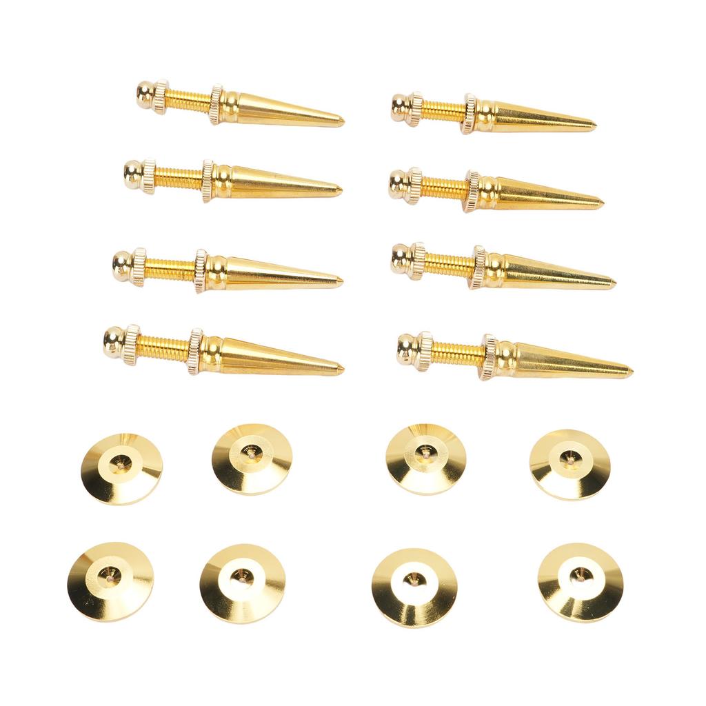 8Pcs Speaker Spikes Copper Shockproof Isolation Foot Set with Base Pad Adjustable Height for Subwoofer Turntable