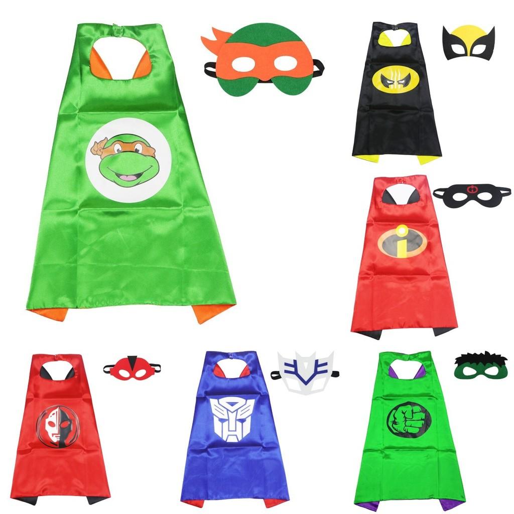 Turtle Superhero Ninja Cape Cloak Eye Mask Kid Halloween Cosplay Costume Party
