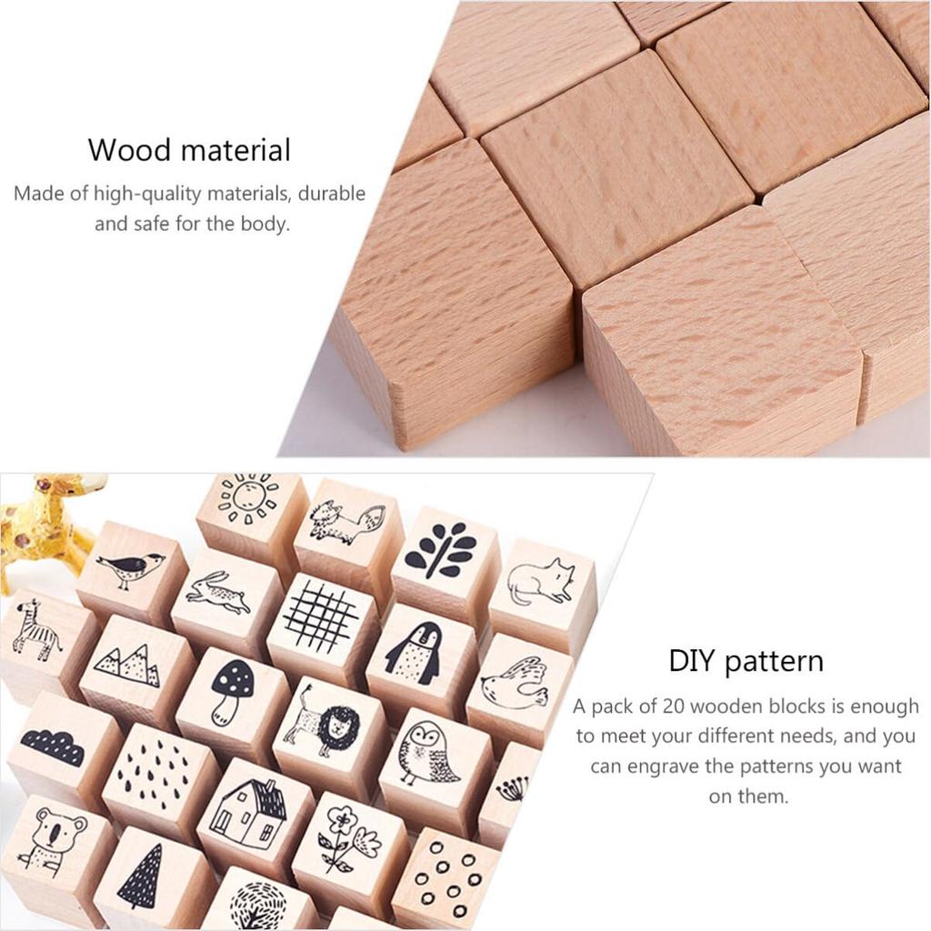 Operitacx 20-Piece Set of 1.18-Inch Square Blank Hardwood Stamping Blocks for Scrapbooking and DIY Crafts
