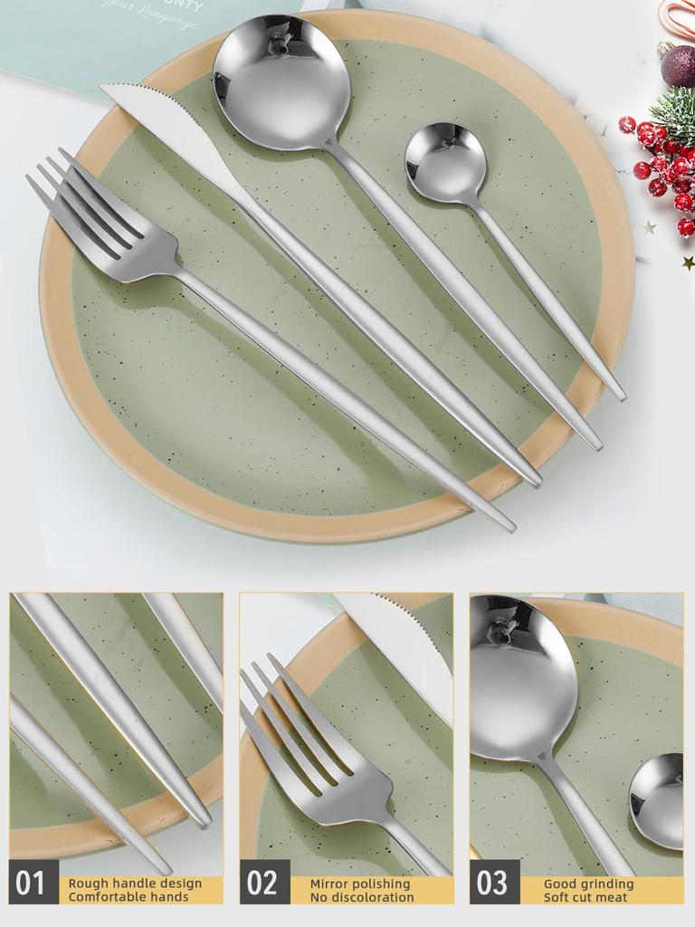 Набор столовых приборов из 36 предметов из нержавеющей стали, серебряный нож, вилка, кофейная ложка, чайная ложка, столовые приборы, можно мыть в посудомоечной машине, кухонный столовый прибор