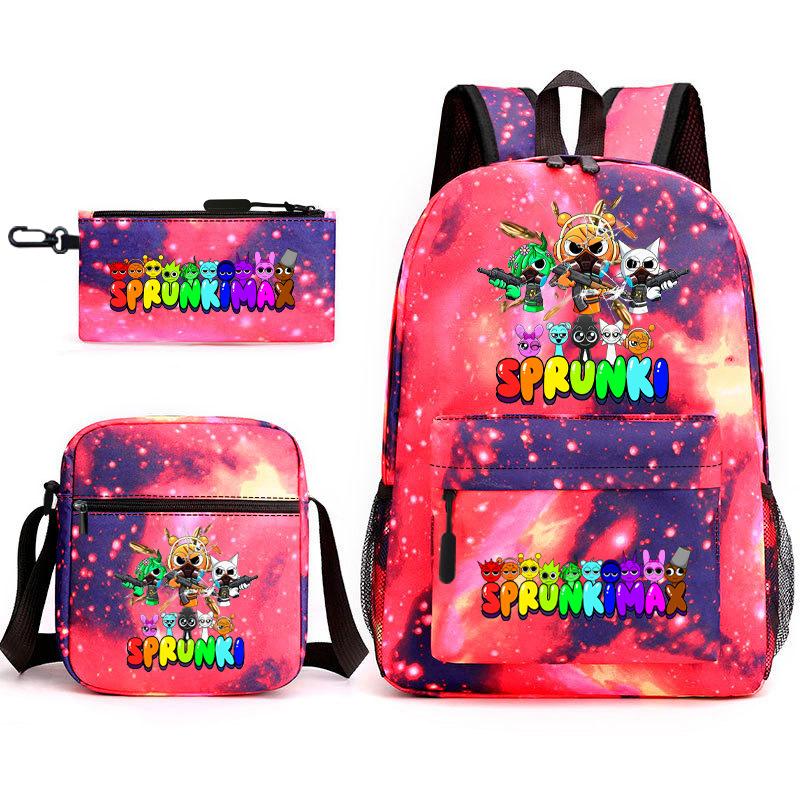 Rhythm Box Game Merchandise Student Bag Sprunki Cartoon Starry Sky Backpack Leisure Bag 3-piece Set D
