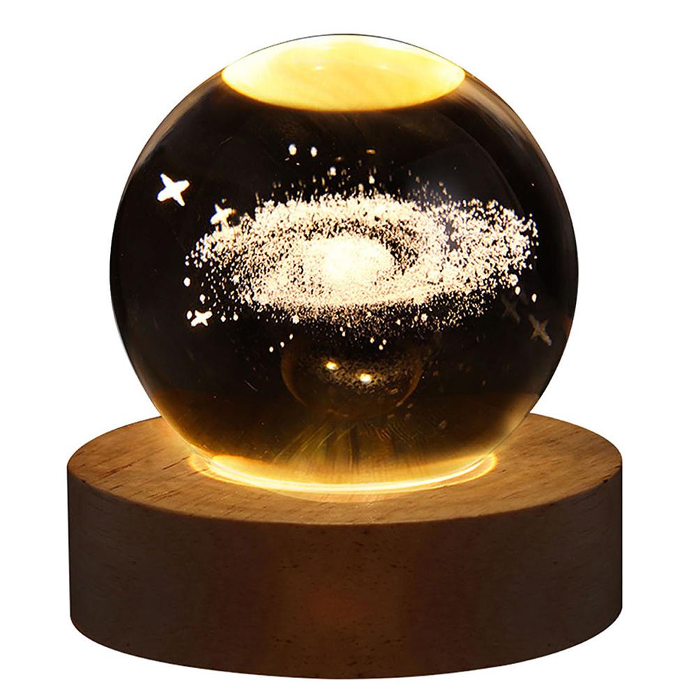 LED Crystal Ball Night Light Crystal Ball Lamp Glowing Milky Way System Crystal Ball with Wooden Base USB Charging Gift for Kids