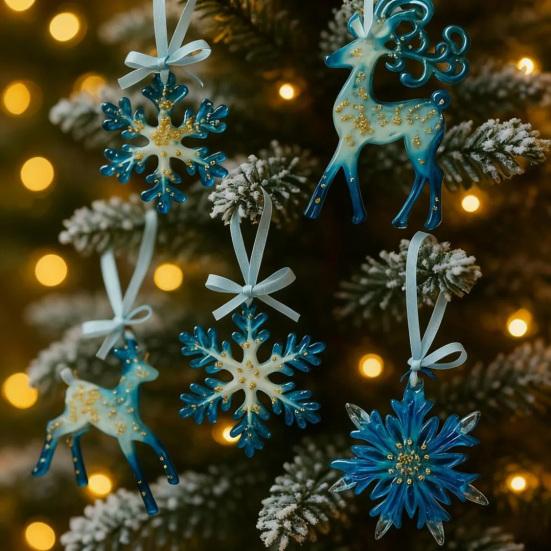 Набор рождественских украшений Акриловые украшения в виде оленя и снежинки Небьющиеся подвесные украшения на елку для праздничного домашнего декора