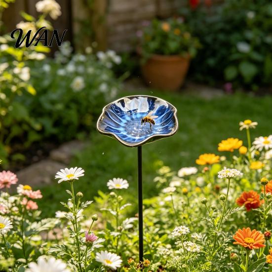 Bee Drinking Fountain Waterer with Stand, Butterfly Station Garden Art, Durable Metal Ornament Flower Bird Bath for Outdoor Yard, Pollinator