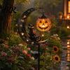Retro Iron Crescent Moon Pumpkin Light Black Cat Halloween Stake Light, Solar Metal Lantern with LED Courtyard Decoration Warm Glow, Spooky Yard Decor