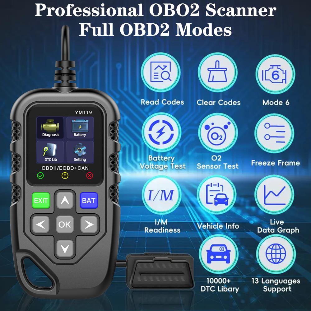 Work for All Cars OBD2 Code Reader Read Vehicle Information Car Auto Diagnostic Tool OBDII Scanner Multi-language YM119