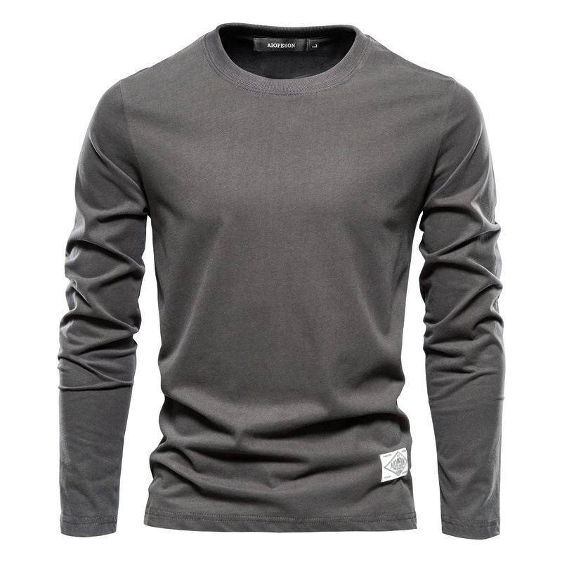 Men'S Long-Sleeved New Solid Color T-Shirt Trendy Casual Sports Wear Round Neck Cotton Bottoming Shirt Top Wholesale