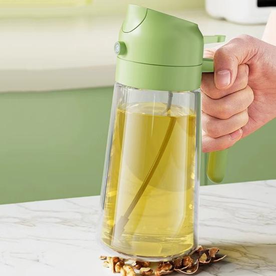 470ml 2-in-1 Oil Dispenser Food Grade BPA Free Leak Resistant Large Capacity Oil Sprayer Storage Bottle with Handle