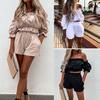 2Pcs/Set Women Matching Set Ruffles Off-shoulder Half Sleeve Lady Summer Crop Tops Shorts Outwear Sexy Beach Set for Daily Wear