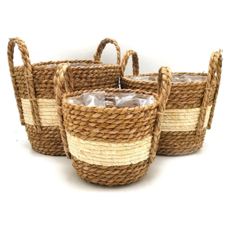 Nordic INS Straw Weaving Flower Plant Basket Grass Planter Indoor Outdoor Garden Pot Covert Container for Plantable Bonsai Decor
