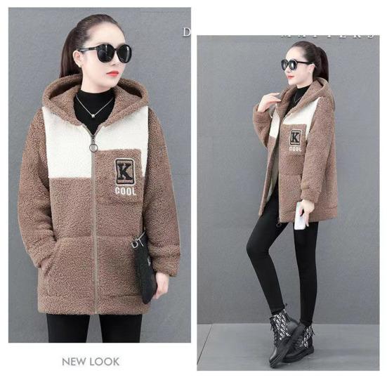 Женское осенне-зимнее пальто из толстого флиса с цветными блоками, длинными рукавами, карманами с капюшоном, средней длины, кардиган на молнии, теплая свободная женская куртка