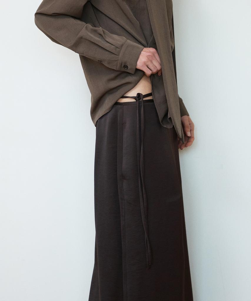 Ihr Wrap Tie Satin Skirt / Dark Brown