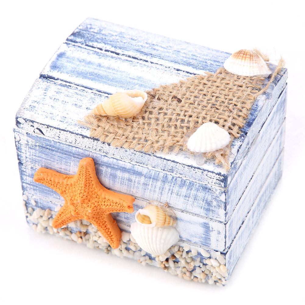 Mediterranean Style Wooden Jewelry Box Portable Small Storage Case(starfish)
