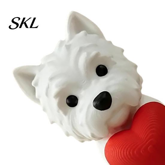 Office Desk Pet Decor 3D Printed West Highland Terrier Figurine, Cute Dog Statue Holding Red Heart, Heart Ornament Car Dashboard Decor, Romantic