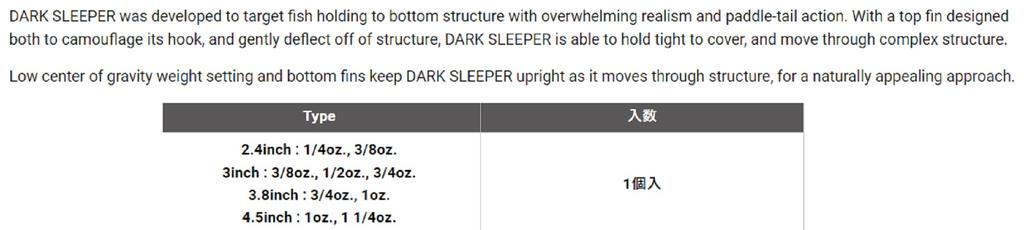 Megabass Мягкая приманка Dark Sleeper 2,4 дюйма 3/8 унции Mutsugorou (2383)