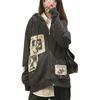Women's Street Brown Graffiti Print Zip Vintage Tops Hoodie Sweatshirts Hoodies Kawaii Blouse Grunge Y2k Coats Autumn Jackets